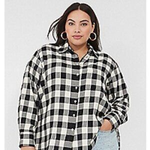 Lane Bryant Lurex Button-Down Black & White Plaid Flannel  Size 34/36 NWOT
